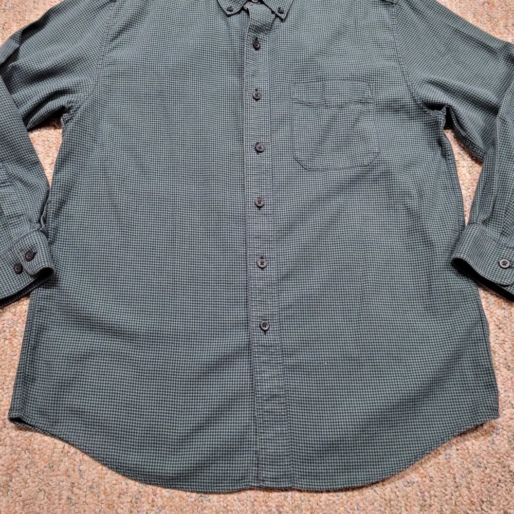 LL Bean Shirt Mens Medium Green Houndstooth Traditional Fit Button Down Outdoors - Picture 4 of 13